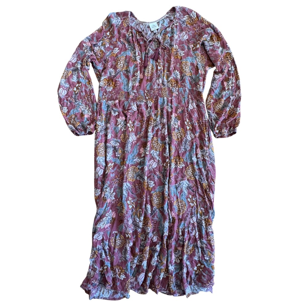 Knox Rose Mauve Floral Boho Maxi Dress with Blue & Mustard Accents